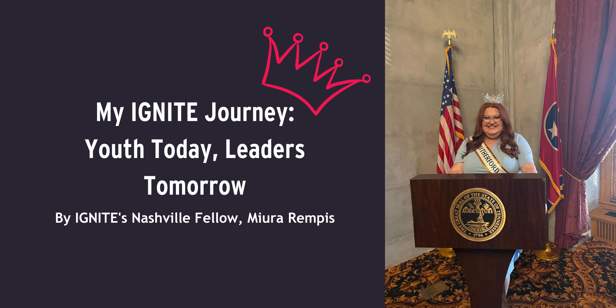 Photo of IGNITE Fellow Miura Rempis superimposed on an IGNITE gray background with text